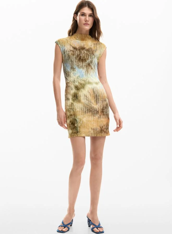 DESIGUAL tie-dye brown and yellow Textured dress for Women | Best Price UAE
